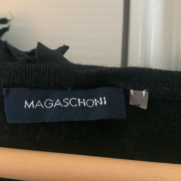 Magaschoni BLACK Sweater Silk & Cashmere Blend Flowers Trim Ruffles Large - Picture 5 of 8